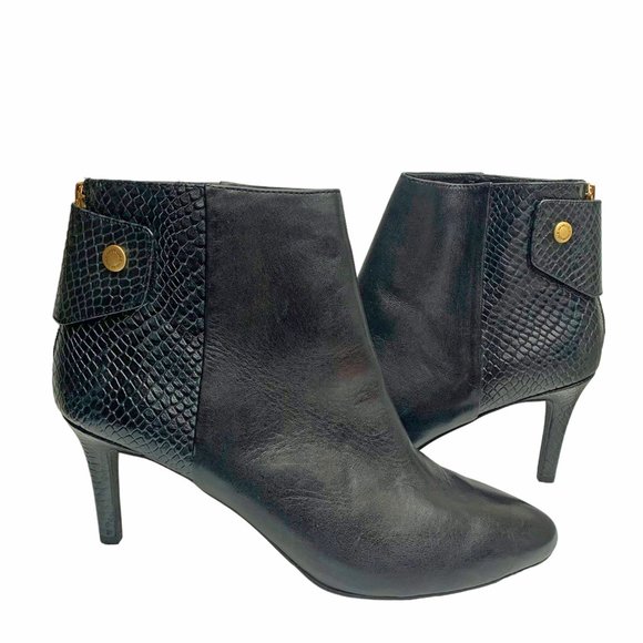 Cole Haan Grand.Os Claremont Black and‎ Smooth Embossed Leather Booties - Picture 1 of 12
